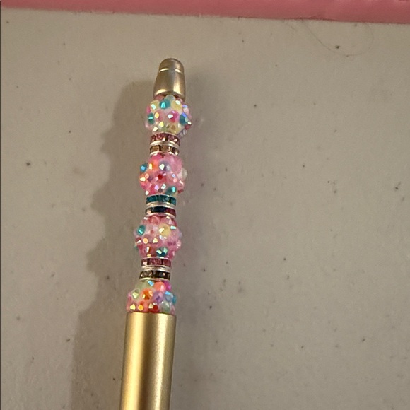 Silver Refillable Ballpoint Pen with Multicolored Beads  with Colorful Accents - Picture 3 of 3